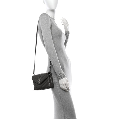 Saint Laurent Calfskin Y Quilted Monogram Toy Loulou Crossbody Bag Grey Kaki 2 of 12