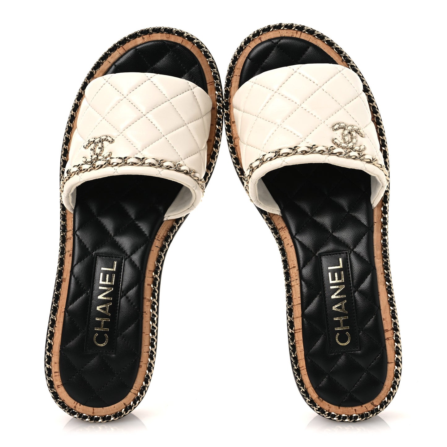 Lambskin Quilted Chain CC Sandals 39 White