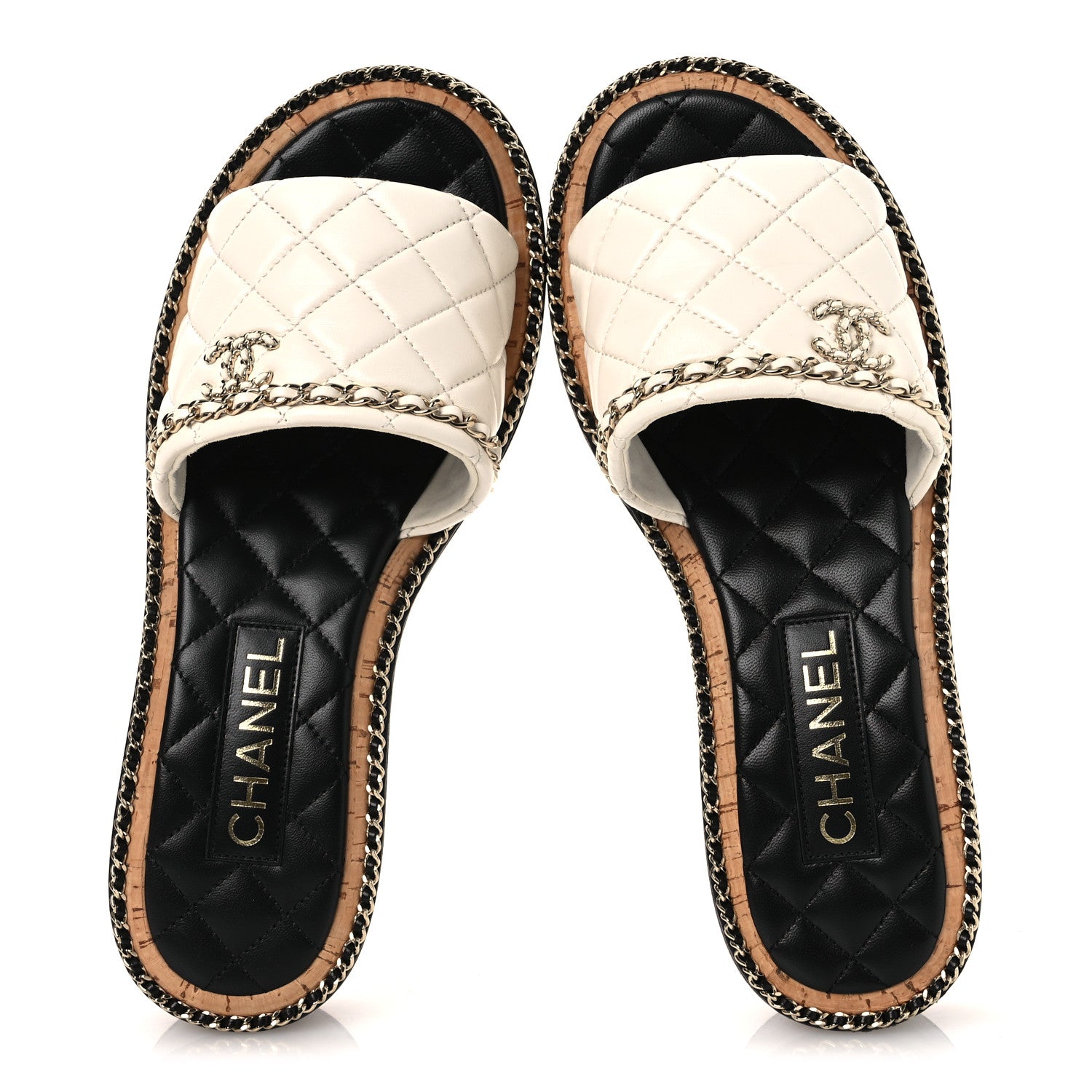 Chanel Lambskin Quilted Chain CC Sandals 39 White 2 of 10