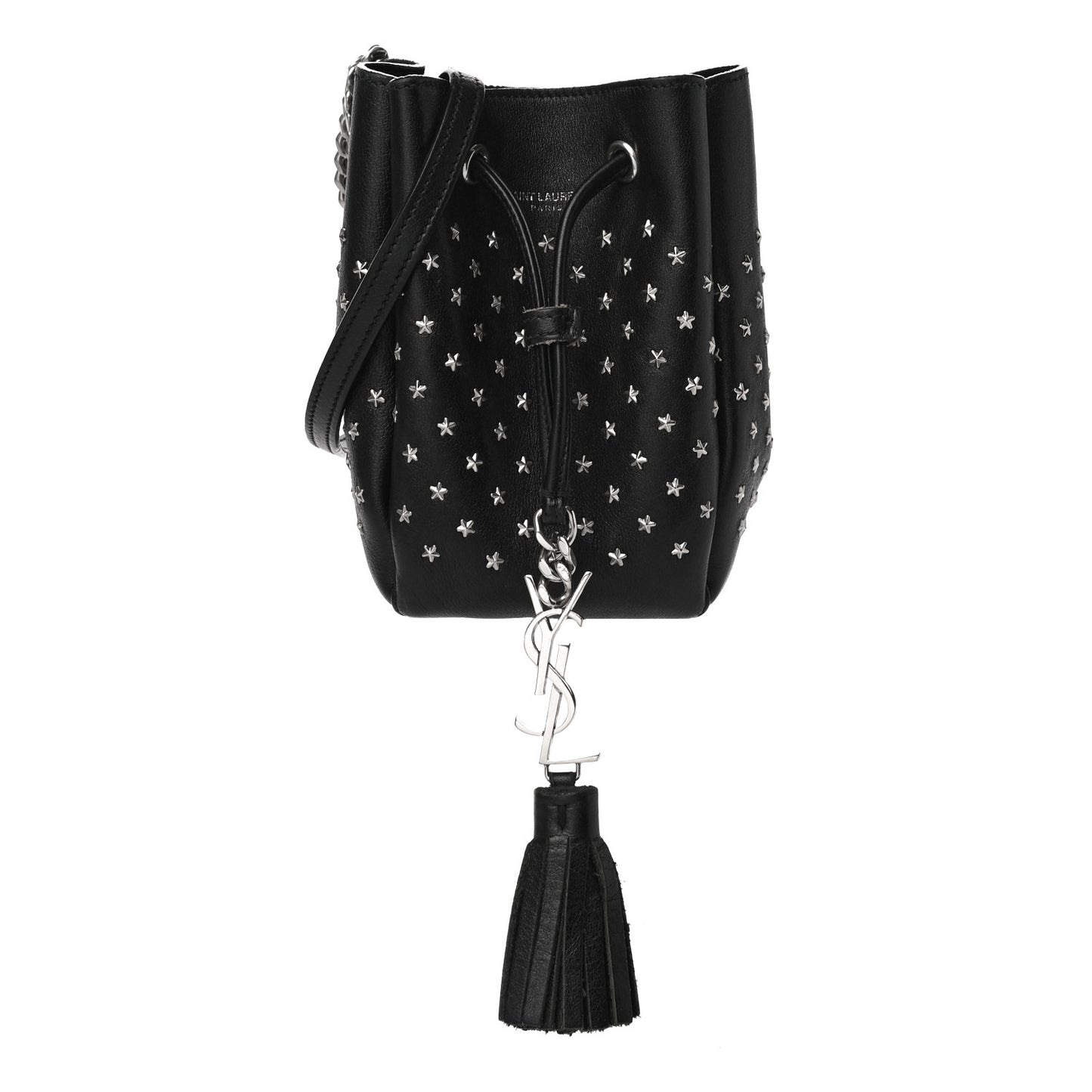 Calfskin Star Studded Small Emmanuelle Bucket Bag Black