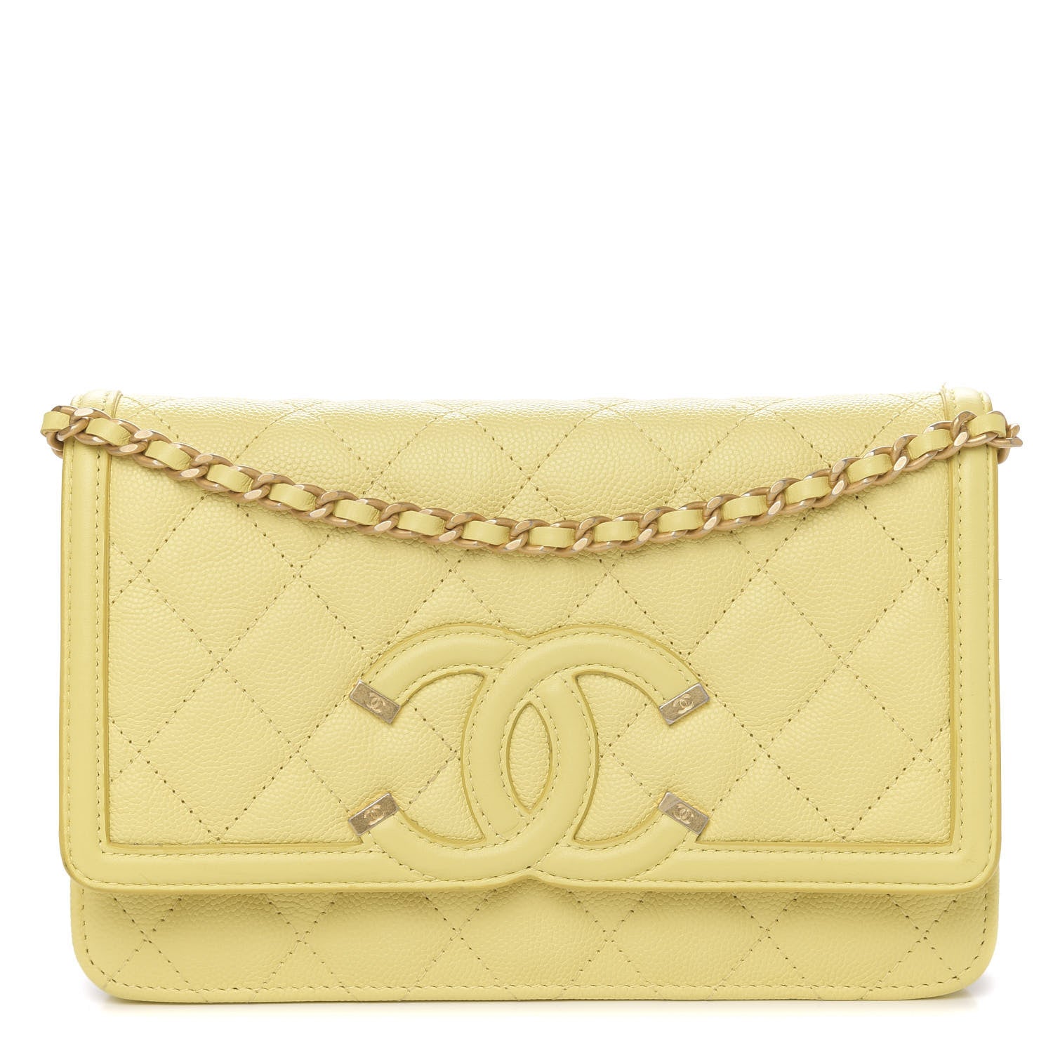 Chanel Caviar Quilted CC Filigree Wallet On Chain WOC Yellow 1 of 11