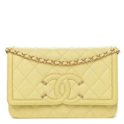Chanel Caviar Quilted CC Filigree Wallet On Chain WOC Yellow 1 of 11