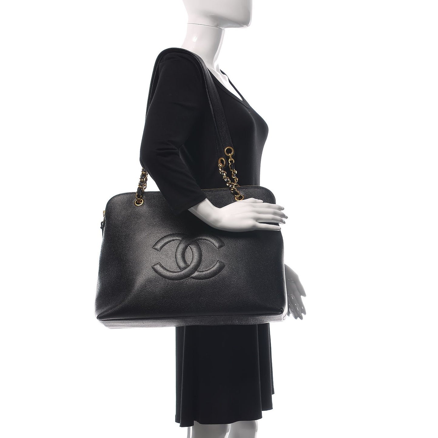 Caviar Large CC Shoulder Bag Black
