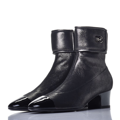Chanel Patent Lambskin Short Boots 36.5 Silver Black 3 of 8