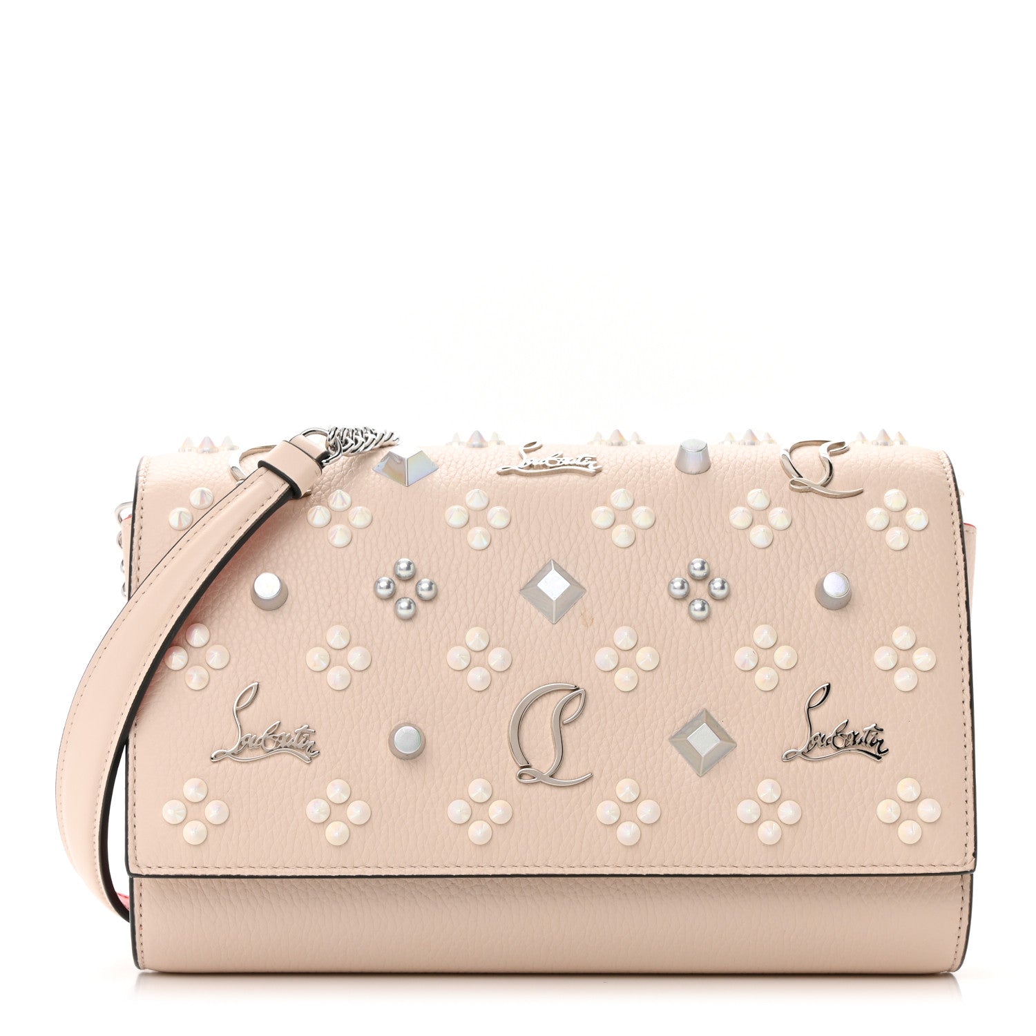 Christian Louboutin Grained Calfskin Spikes Loubinthesky Paloma Clutch Leche 1 of 15