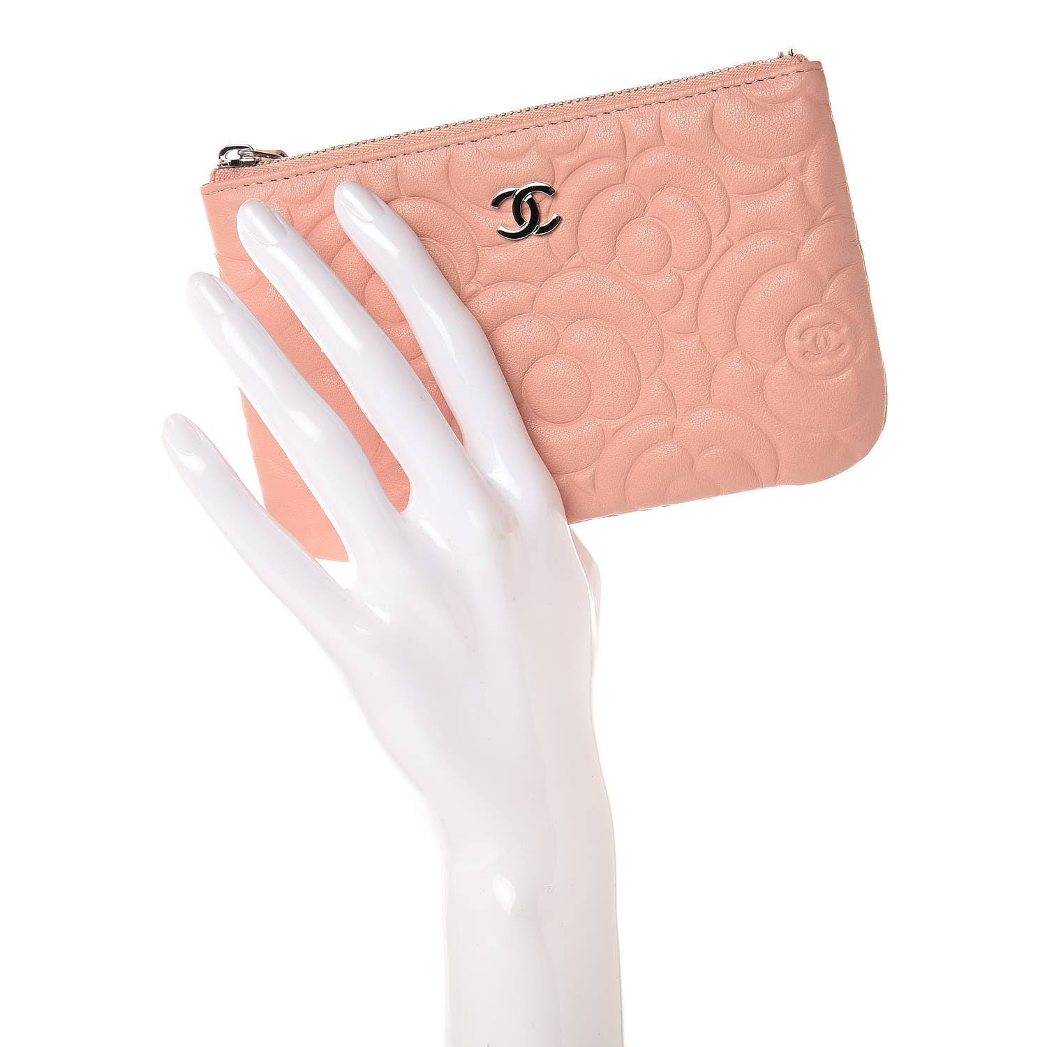 Chanel Goatskin Camellia Embossed Cosmetic Pouch Pink 2 of 8