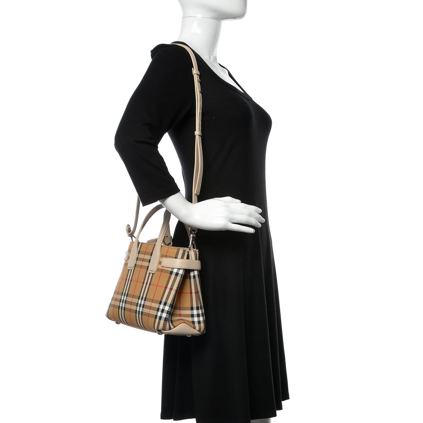 Goatskin Vintage Check Small Banner Tote Limestone