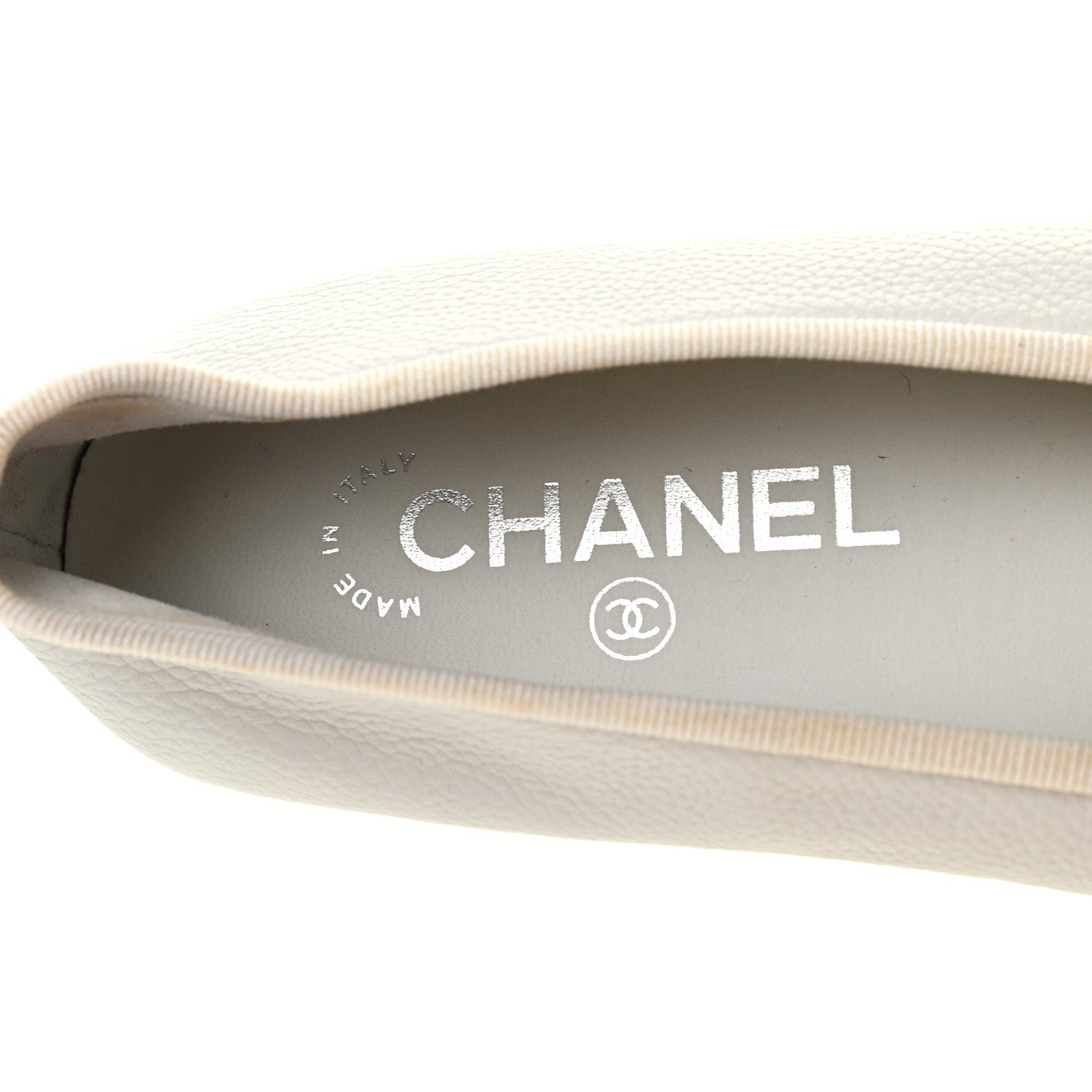 Chanel Calfskin Patent CC Cap Toe Ballerina Flats 37 White Blue 7 of 9