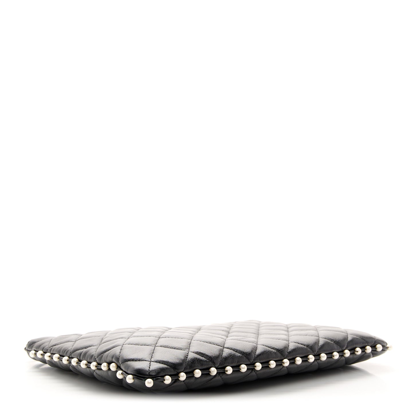 Calfskin Quilted Pearl Large Cosmetic Case Black