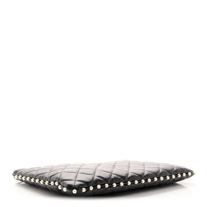 Chanel Calfskin Quilted Pearl Large Cosmetic Case Black 4 of 10