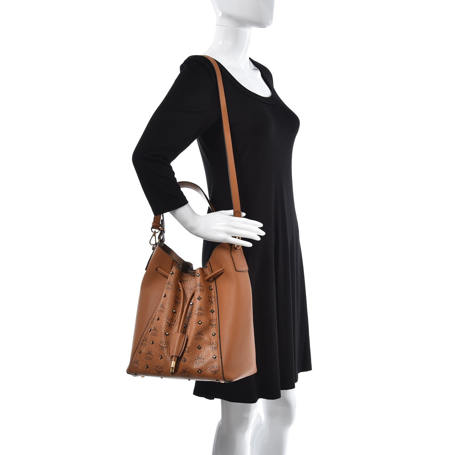 MCM Visetos Studded Drawstring Bag Cognac Gold 2 of 8