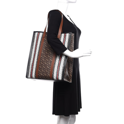 Burberry E-Canvas Monogram Stripe Medium Portrait Tote Bag Bridle Brown 2 of 11