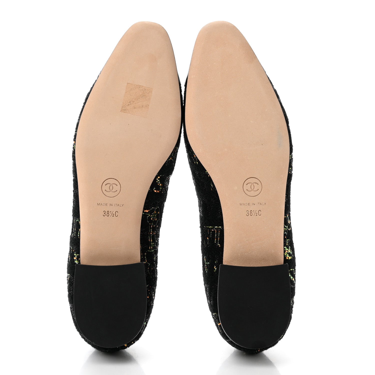 Chanel Tweed Patent Cap Toe Ballerina Flats 38.5 Black Orange Green 5 of 8