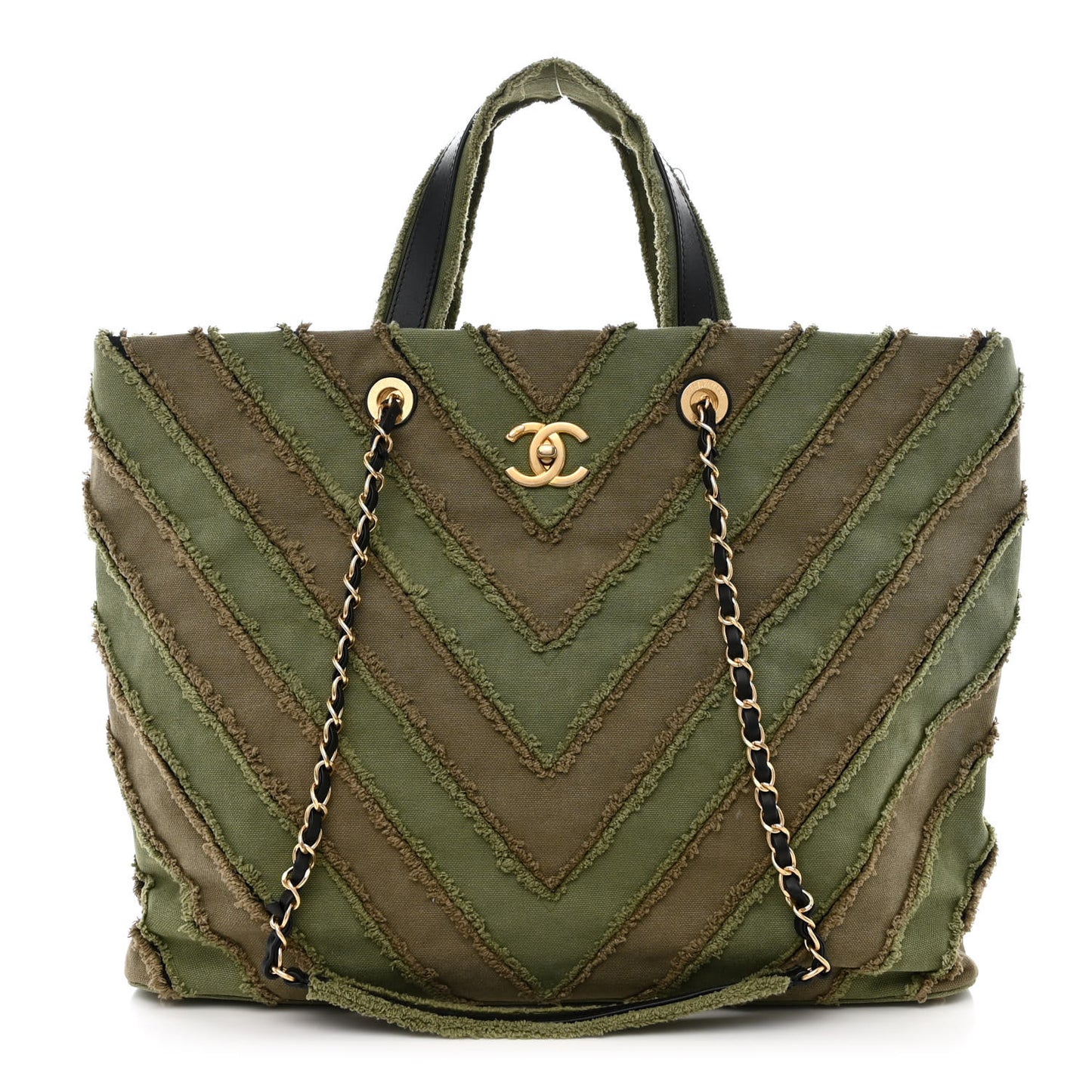 Canvas Chevron Cuba Patchwork Shopper Tote Khaki