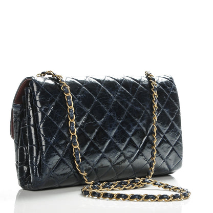 Chanel Glazed Calfskin Quilted Jumbo Clams Pocket Flap Navy Blue 3 of 7