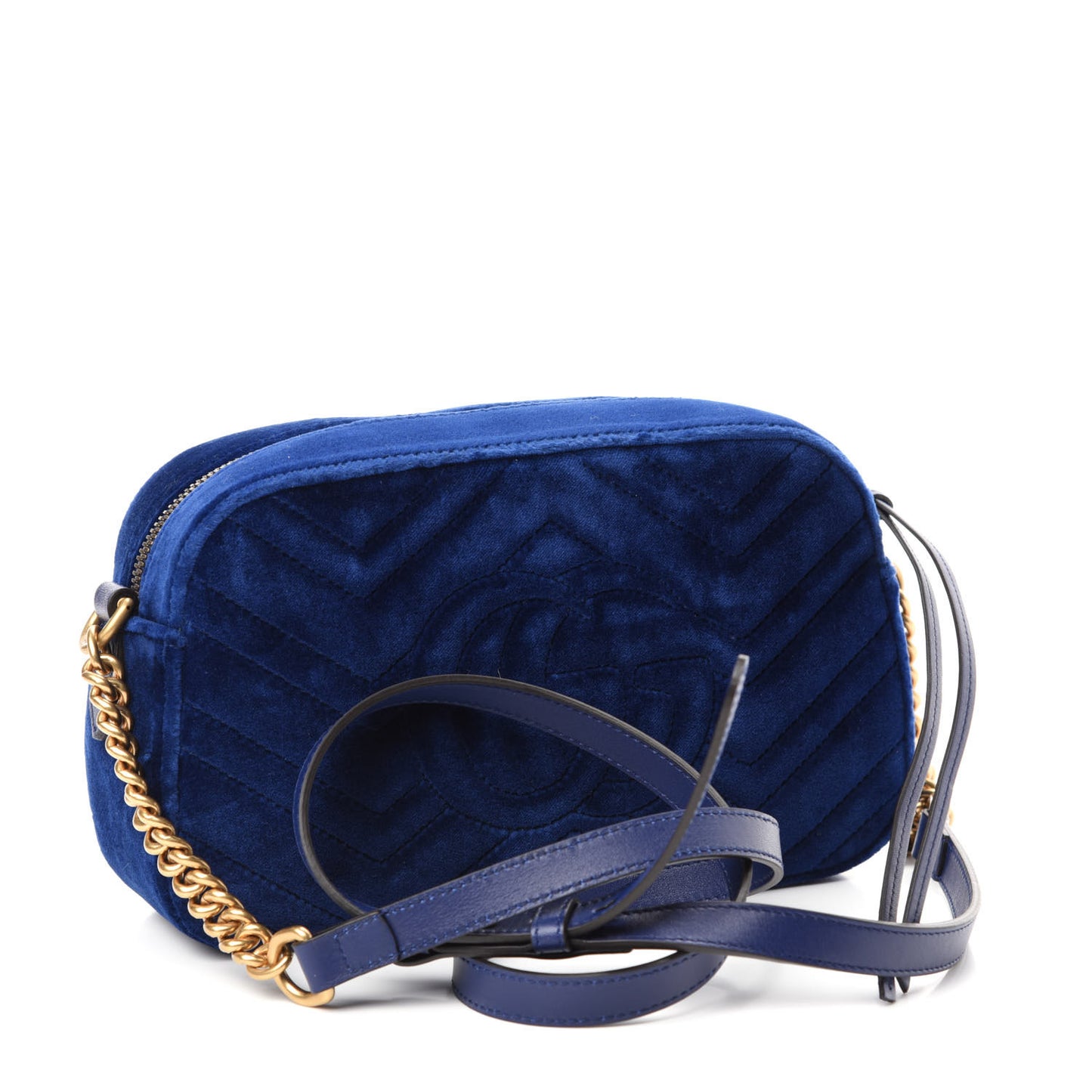 Velvet Matelasse Small GG Marmont Chain Shoulder Bag Cobalt