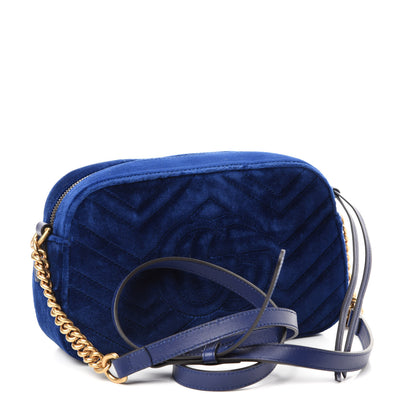 Gucci Velvet Matelasse Small GG Marmont Chain Shoulder Bag Cobalt 3 of 10