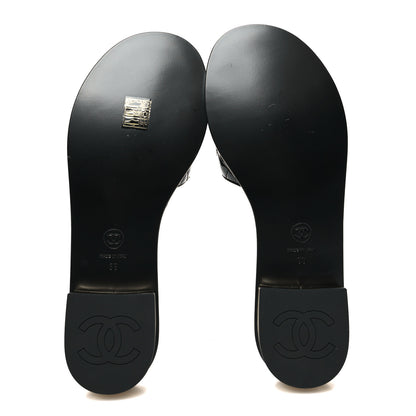 Chanel Patent Goatskin Quilted CC Mules Sandals 39 Black 5 of 9