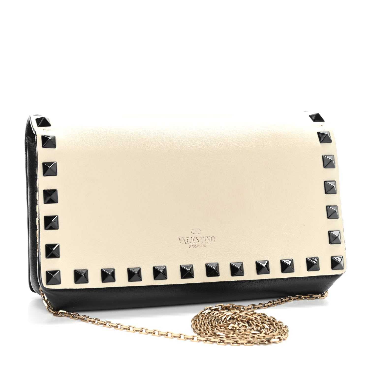 Valentino Garavani Vitello Small Rockstud Chain Flap Crossbody Bag Black Light Ivory 3 of 10