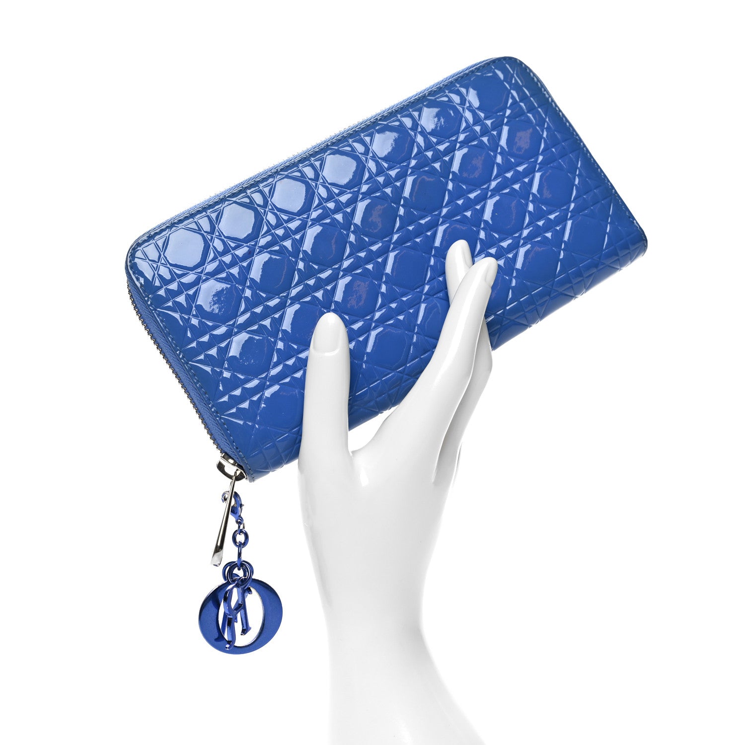 Christian Dior Patent Cannage Large Lady Dior Continental Zip Wallet Blue 2 of 10