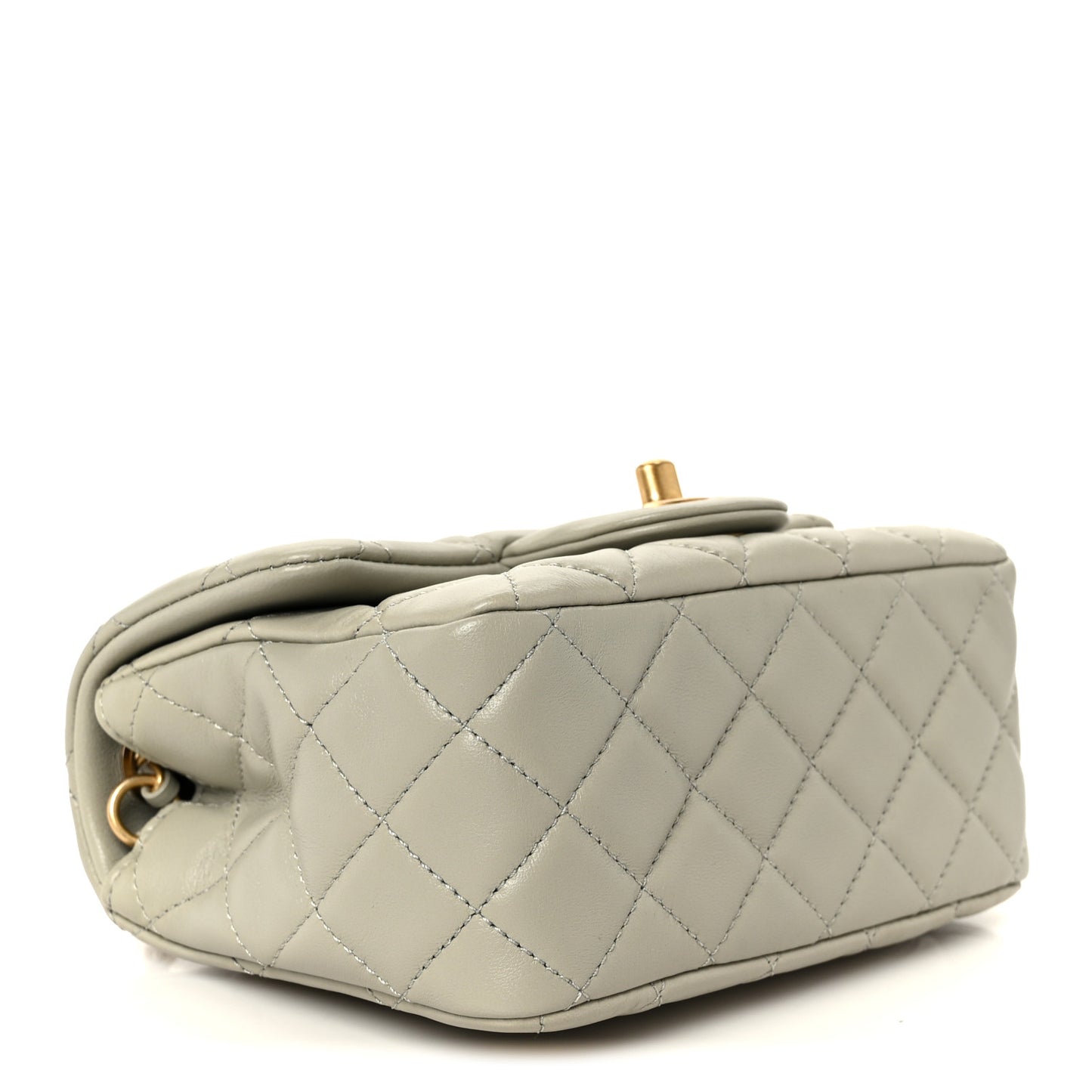 Lambskin Quilted Mini Pearl Crush Flap Light Grey