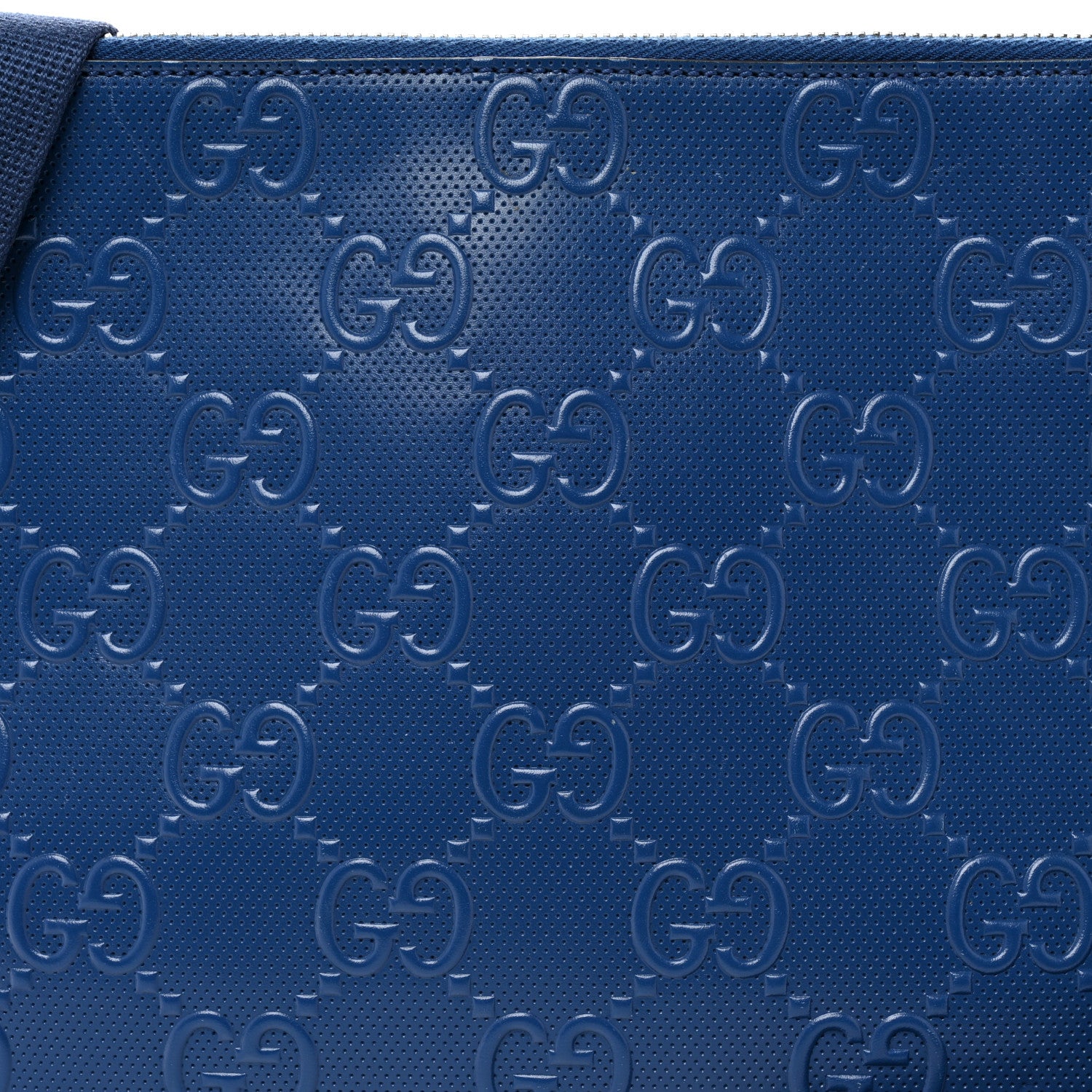 Gucci Calfskin GG Tennis Embossed Medium Wristlet Messenger Bag Intense Metal Blue 8 of 10