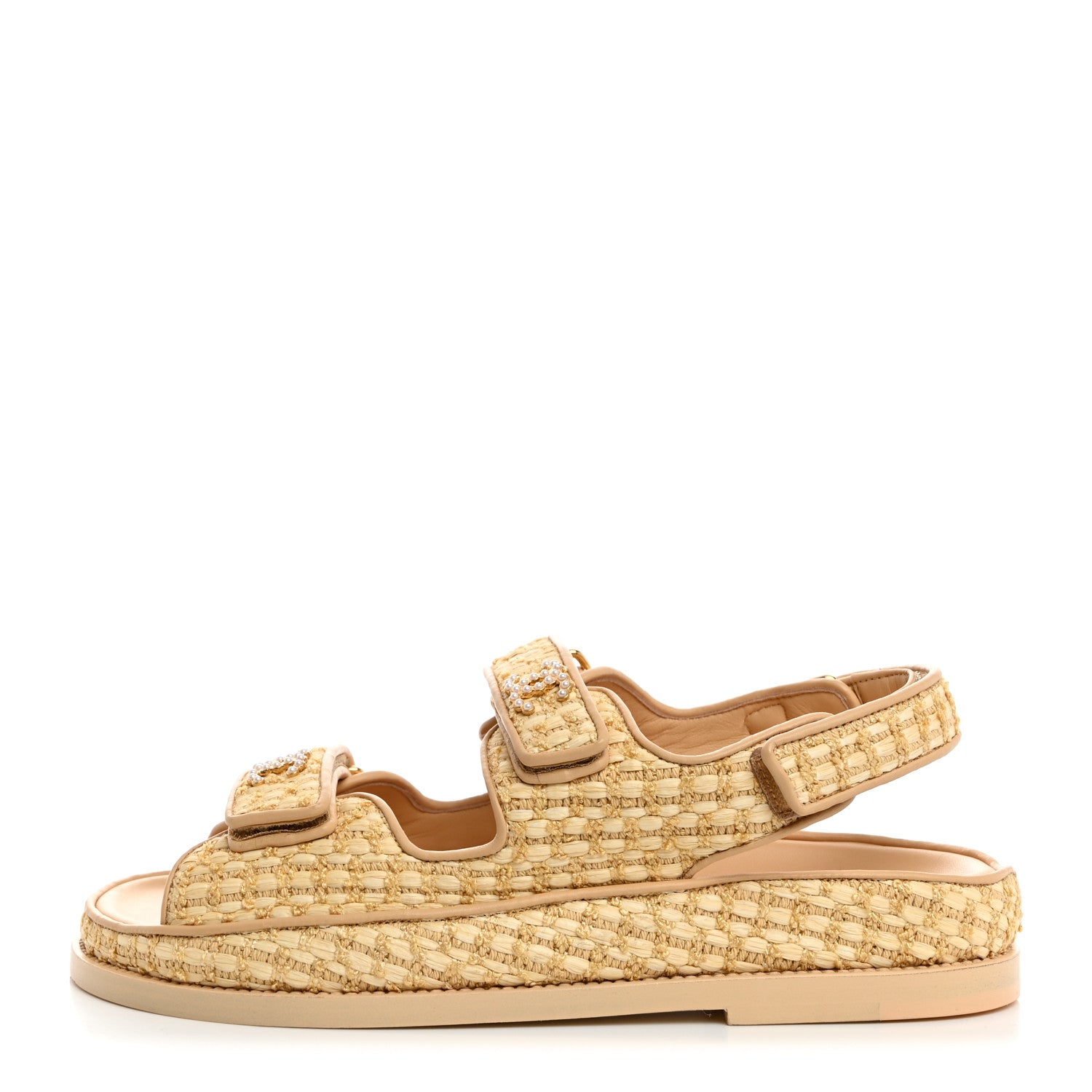Chanel Braided Fabric Velcro Dad Sandals 38 Beige 1 of 9