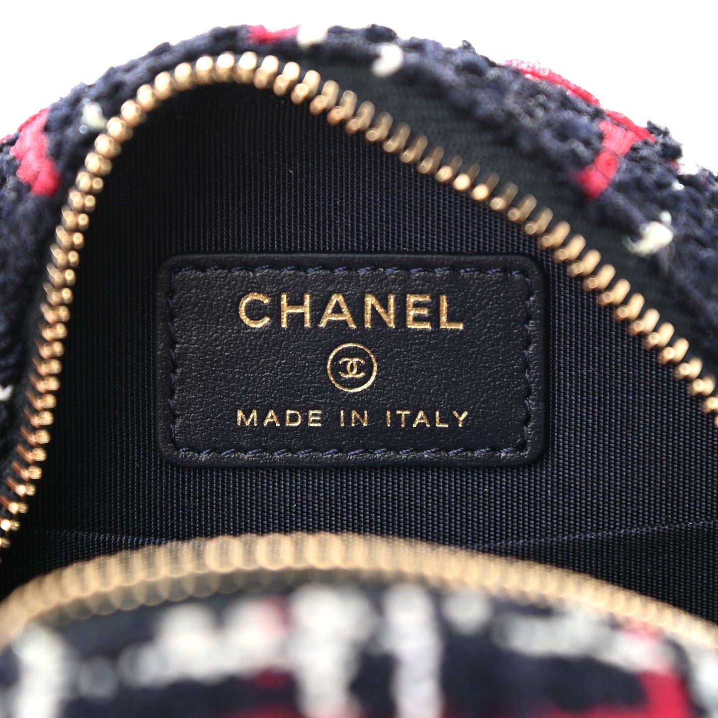 Tweed Quilted Round Filigree Clutch With Chain Navy Blue