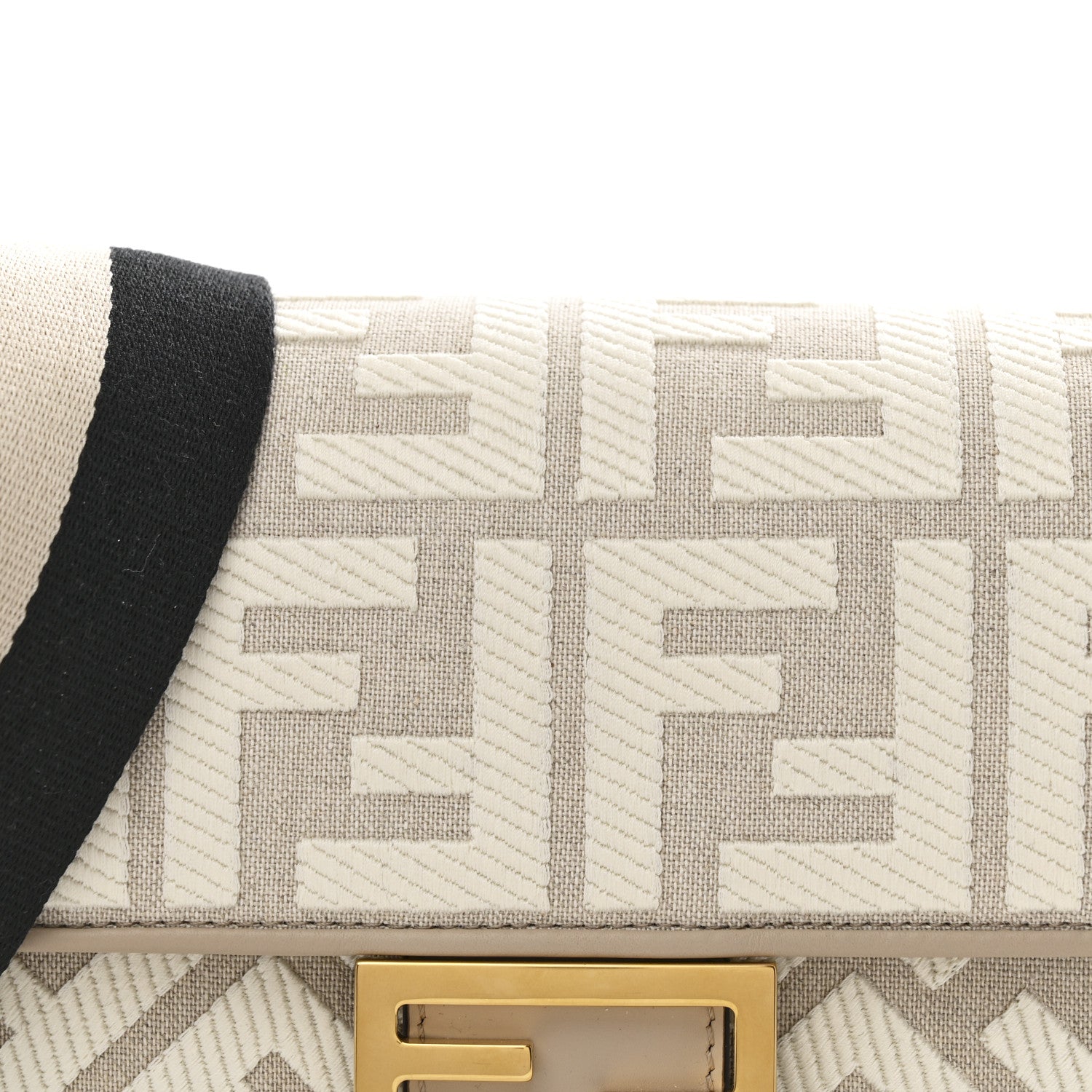 Fendi Canvas Vitello King FF Embroidered Baguette Grezzo White Nuvola 8 of 10