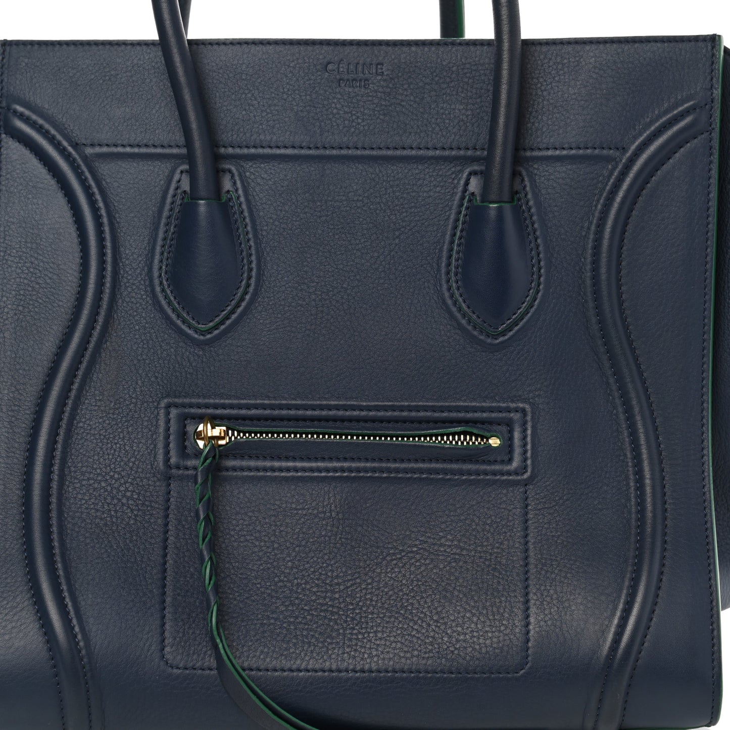 Supple Calfskin Medium Phantom Luggage Navy Blue Green Trim