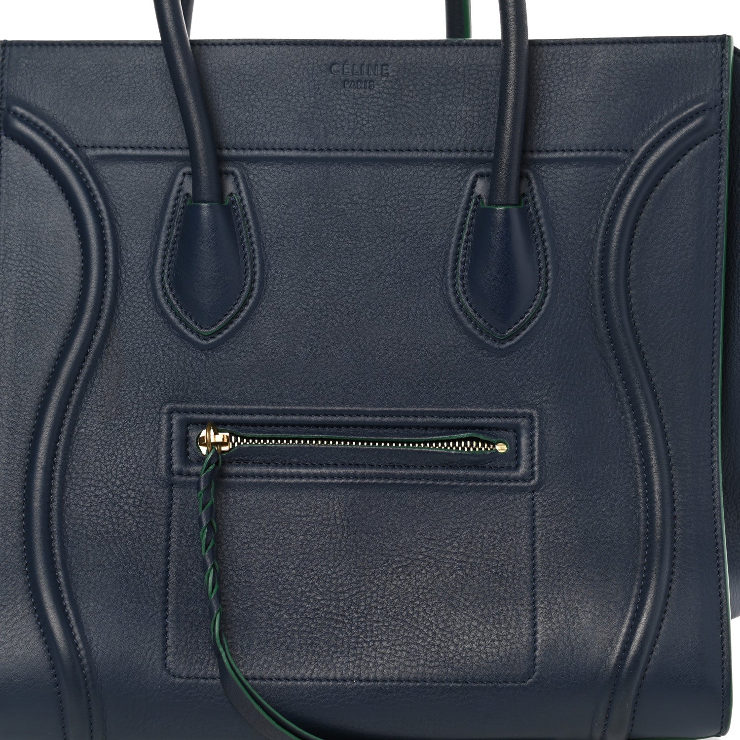 Celine Supple Calfskin Medium Phantom Luggage Navy Blue Green Trim 8 of 10