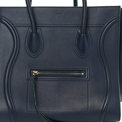 Celine Supple Calfskin Medium Phantom Luggage Navy Blue Green Trim 8 of 10