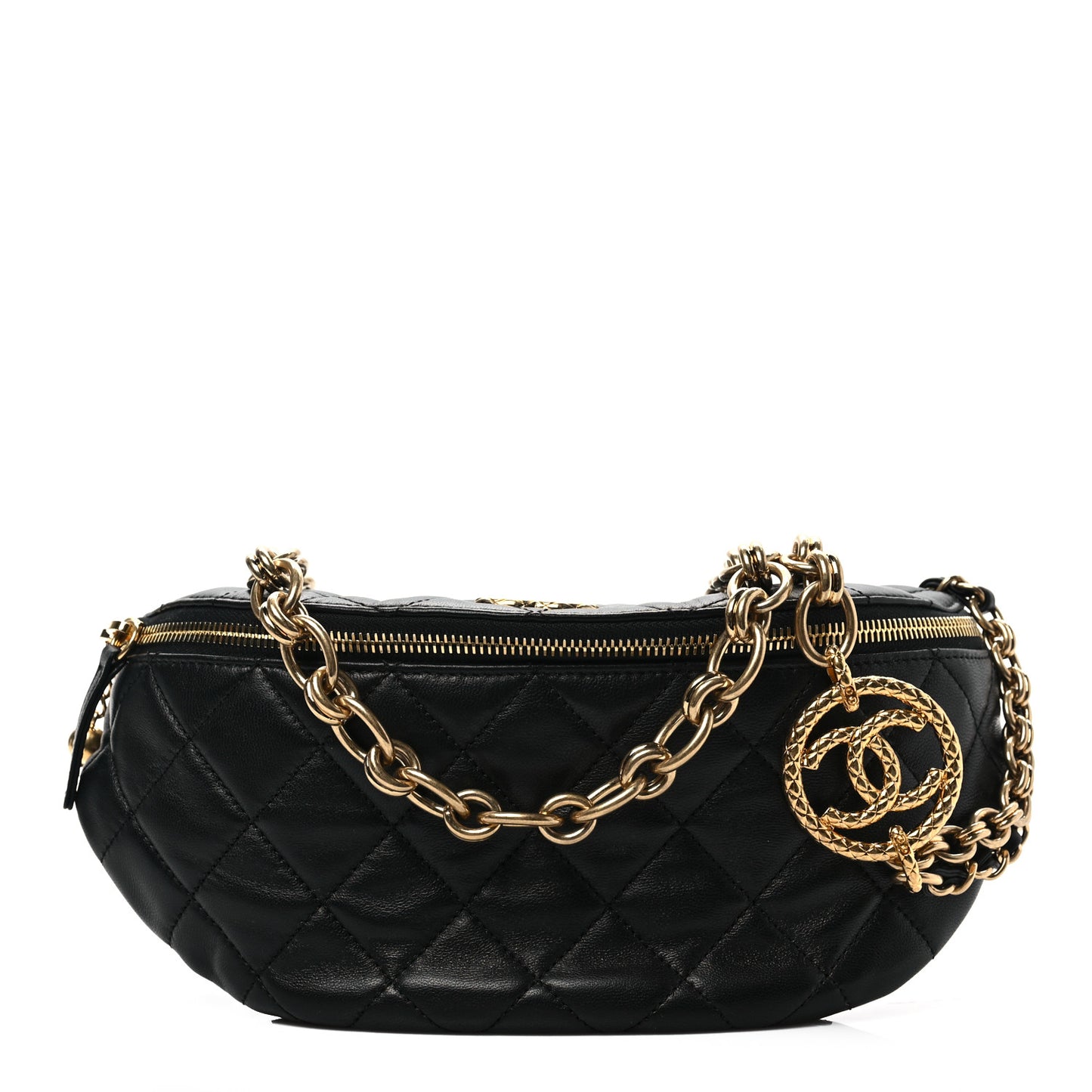 Lambskin Pearl Quilted CC Belt Bag Black
