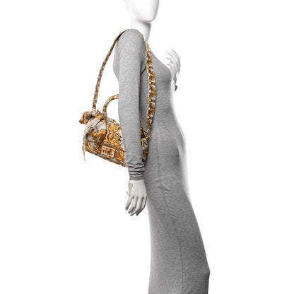 Fendi X VERSACE Silk Fendace FF Baroque Quilted Scarf Baguette White Gold 2 of 9