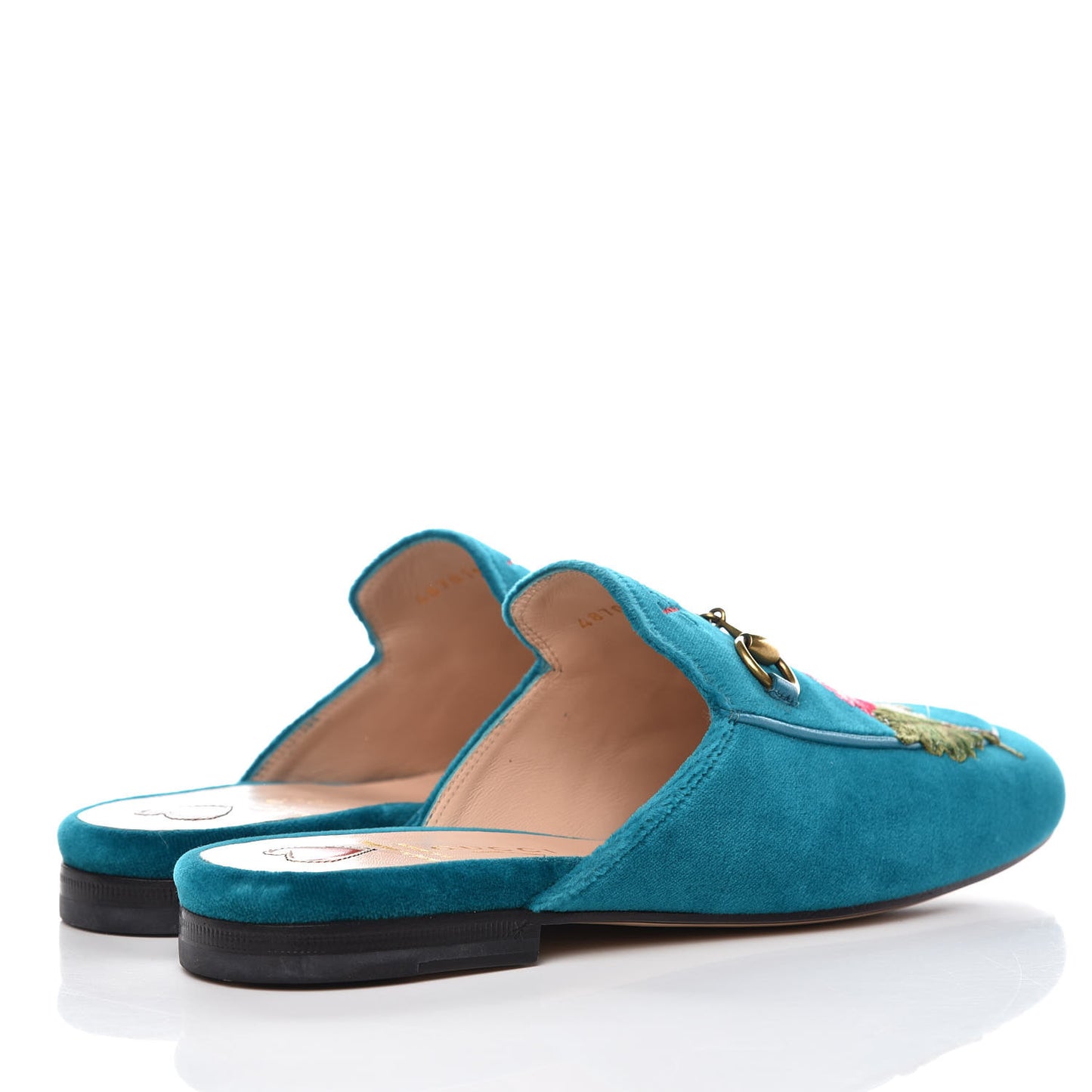Velvet Floral Embroidered Womens Princetown Slippers 35.5 Pavone