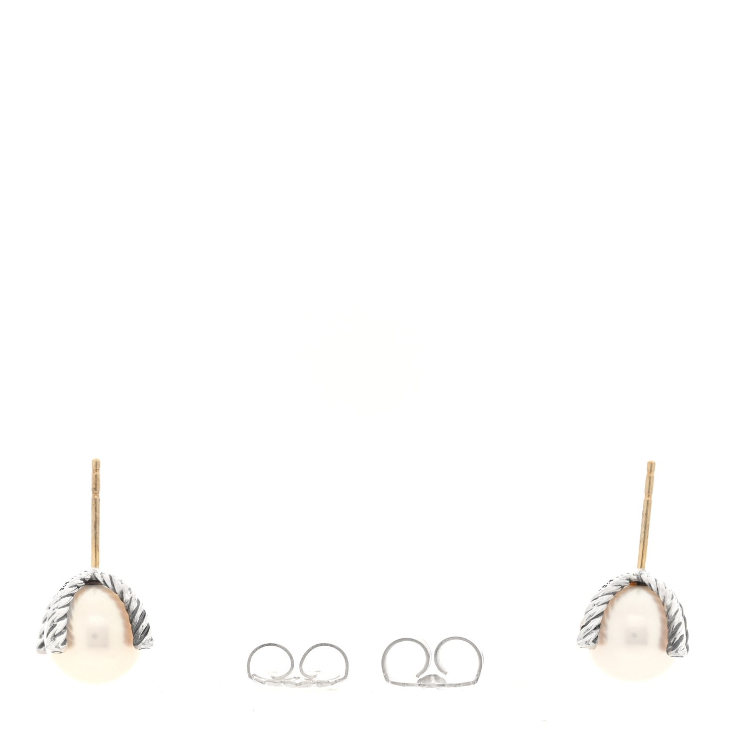 Sterling Silver Diamond Cultured Pearl 10mm Cable Stud Earrings