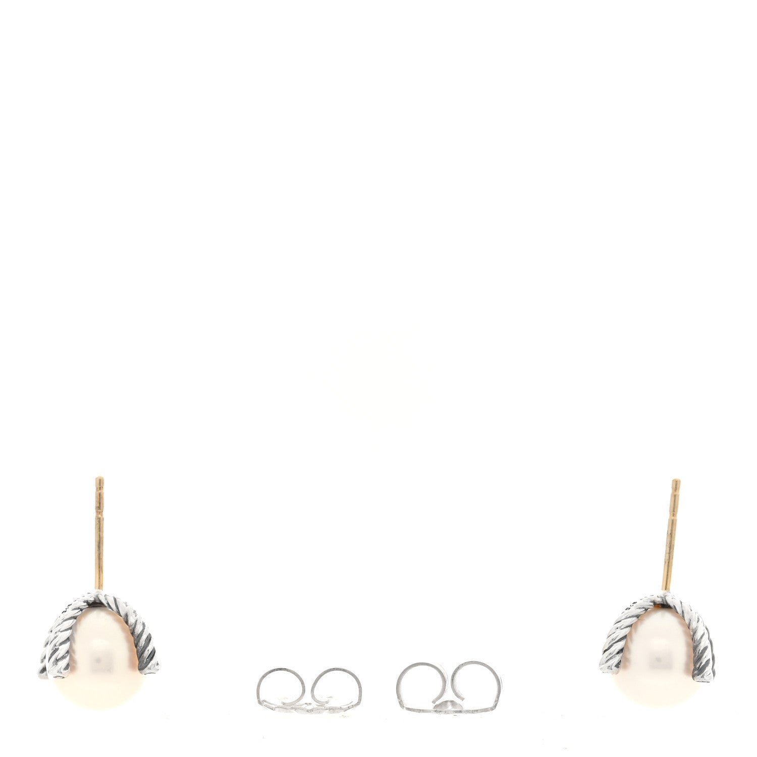 David Yurman Sterling Silver Diamond Cultured Pearl 10mm Cable Stud Earrings 3 of 4