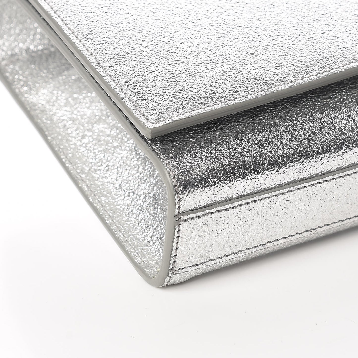Textured Metallic Calfskin Classic Monogram Cassandre Clutch Silver