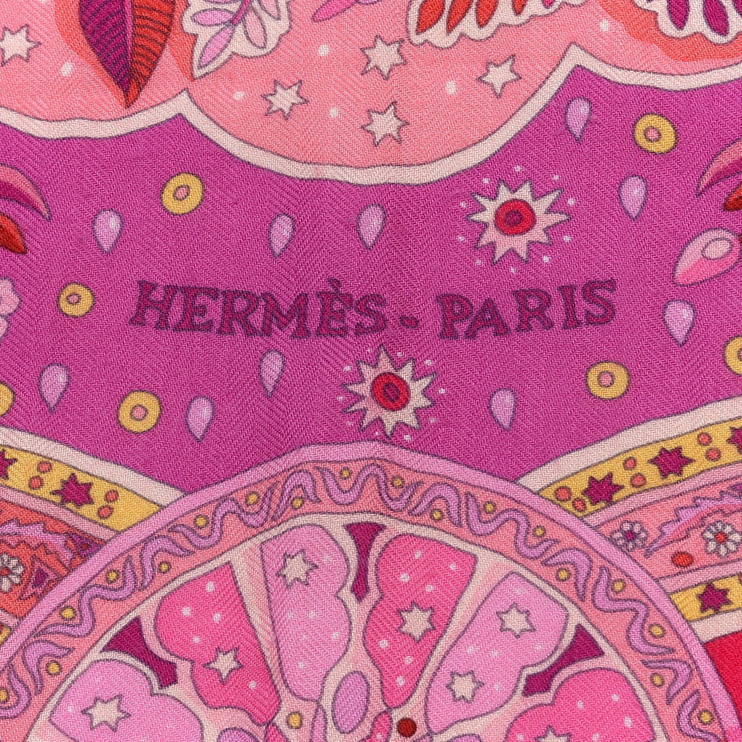 Hermes Cashmere Silk Aux Portes Du Palais Shawl 140 Framboise Rose Mauve 2 of 4