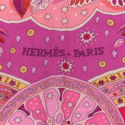 Hermes Cashmere Silk Aux Portes Du Palais Shawl 140 Framboise Rose Mauve 2 of 4