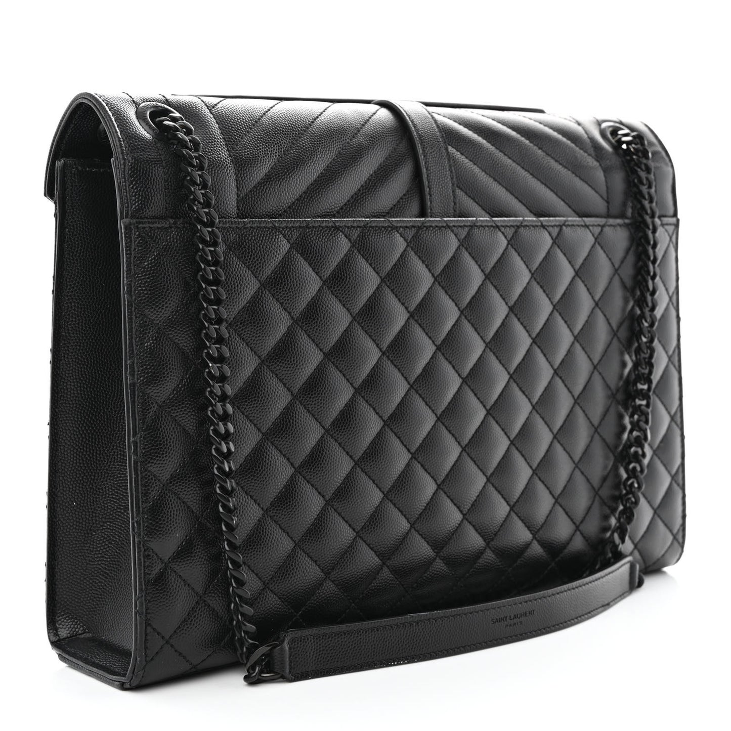 Grain De Poudre Textured Mixed Matelasse Large Triquilt Monogram Monochrome Satchel Black