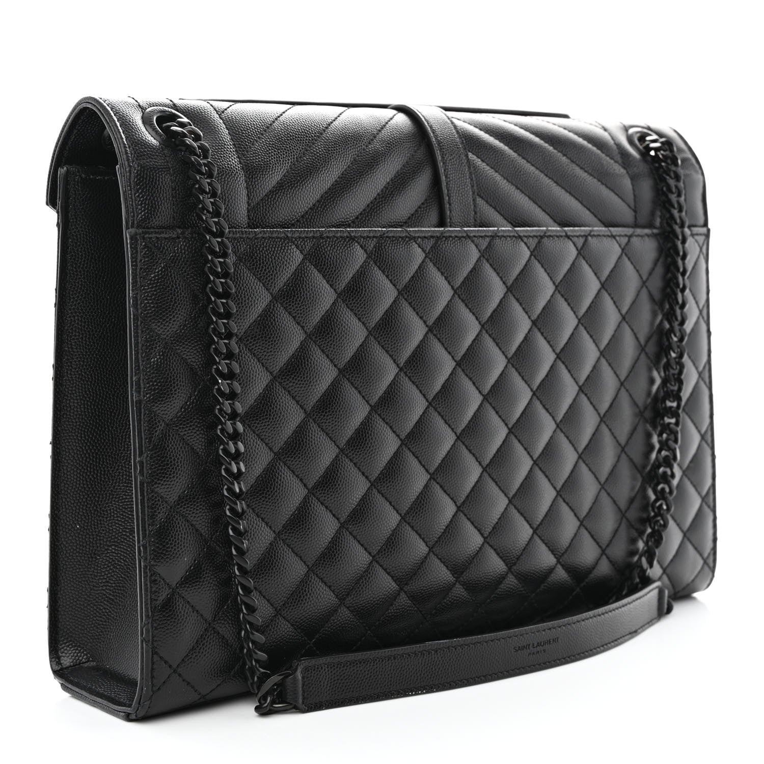 Saint Laurent Grain De Poudre Textured Mixed Matelasse Large Triquilt Monogram Monochrome Satchel Black 3 of 10