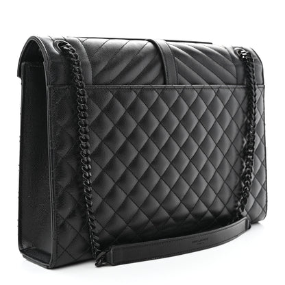 Saint Laurent Grain De Poudre Textured Mixed Matelasse Large Triquilt Monogram Monochrome Satchel Black 3 of 10