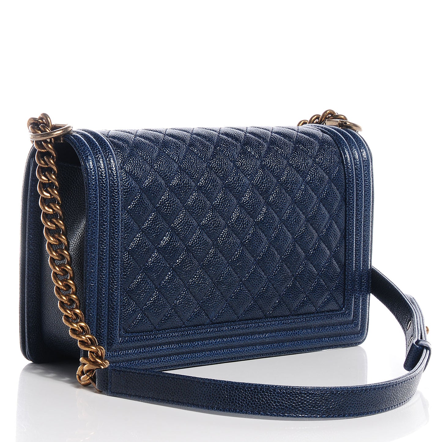 Caviar Quilted Medium Boy Flap Dark Navy Blue