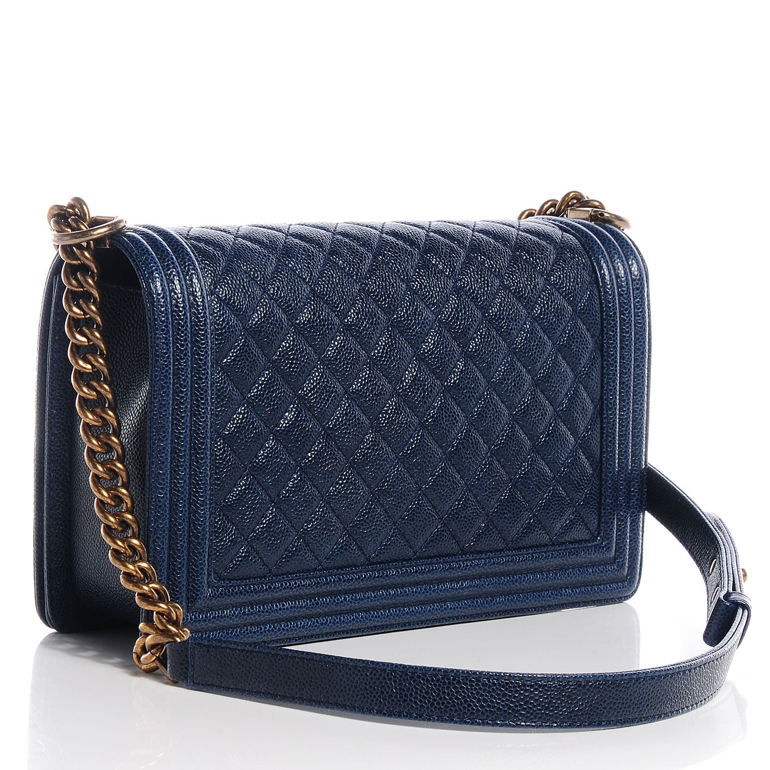 Chanel Caviar Quilted Medium Boy Flap Dark Navy Blue 3 of 9
