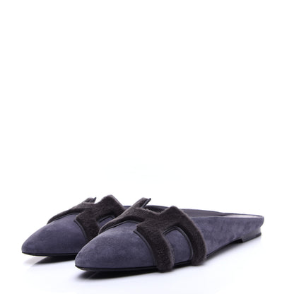 Hermes Suede Goatskin Fur Roxane Mules 38.5 4 of 13