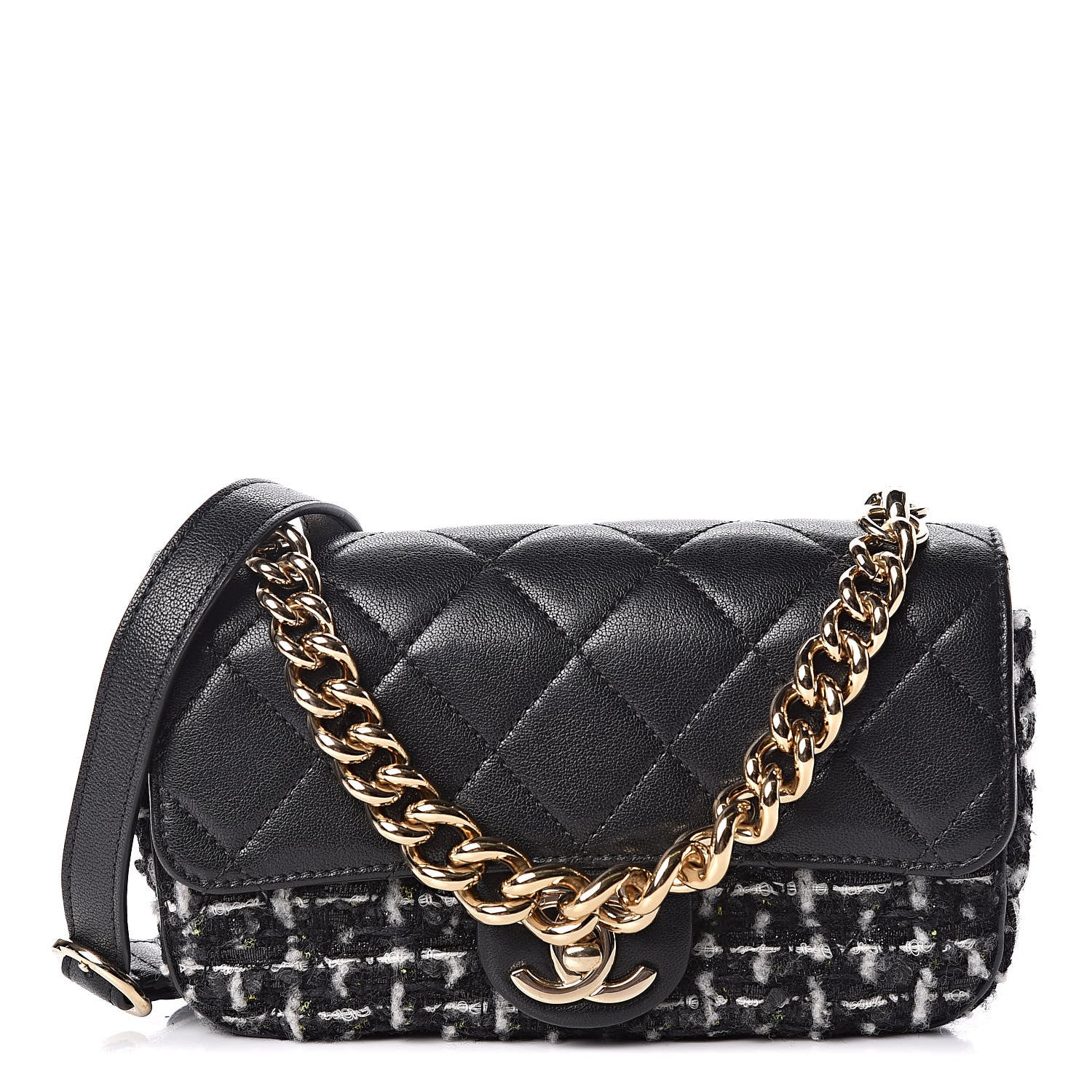 Chanel Tweed Calfskin Quilted Flap Black Multicolor 1 of 9