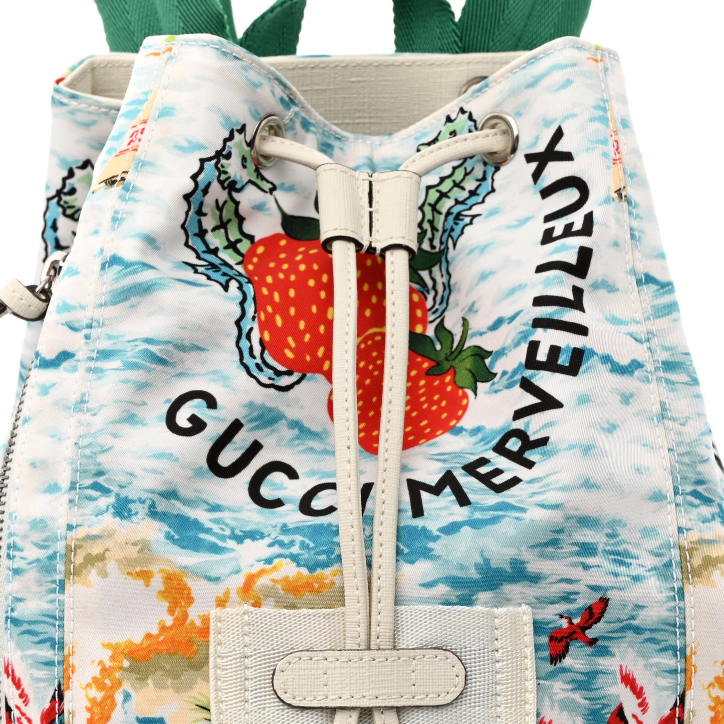 Nylon Merveilleux Strawberry Print Childrens Backpack Light Blue Red Dusty White