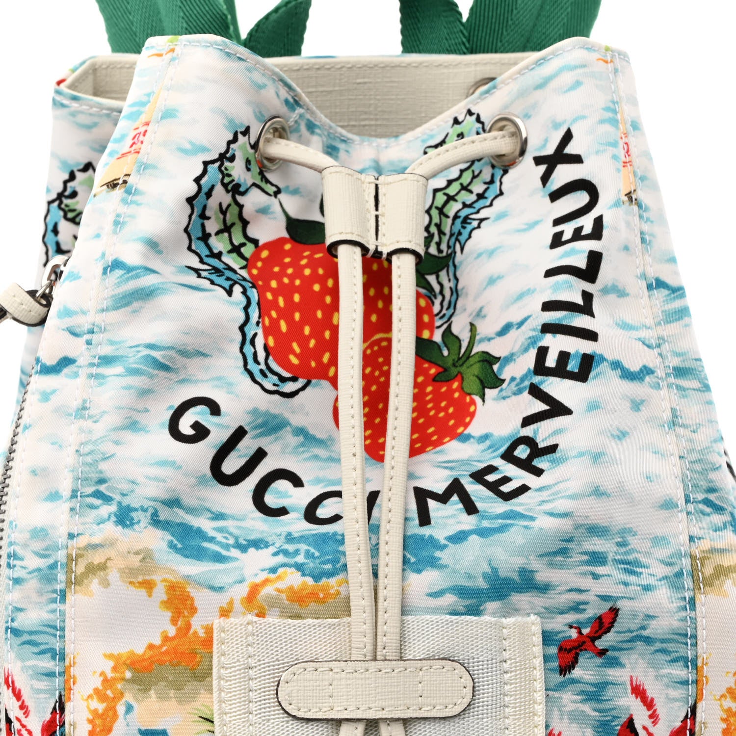 Gucci Nylon Merveilleux Strawberry Print Childrens Backpack Light Blue Red Dusty White 8 of 11