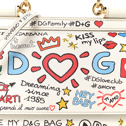 Dolce & Gabbana Dauphine Graffiti Printed Small Miss Sicily Satchel White 7 of 9